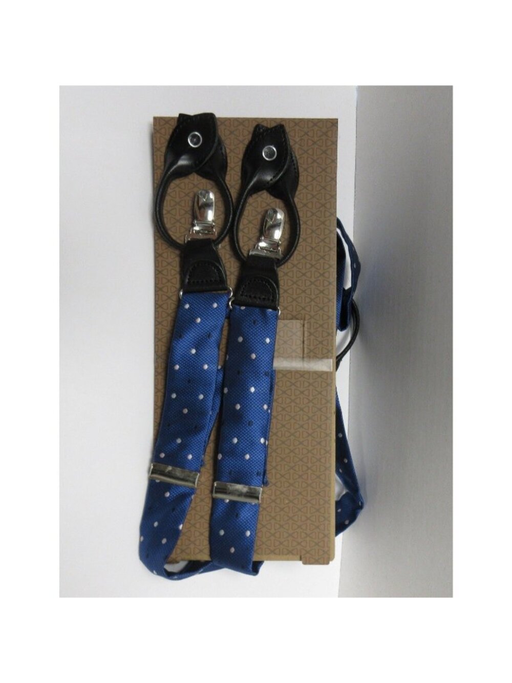Trafalgar Suspenders Navy Silk Polka Dot Clip On Convertible New w/ Box